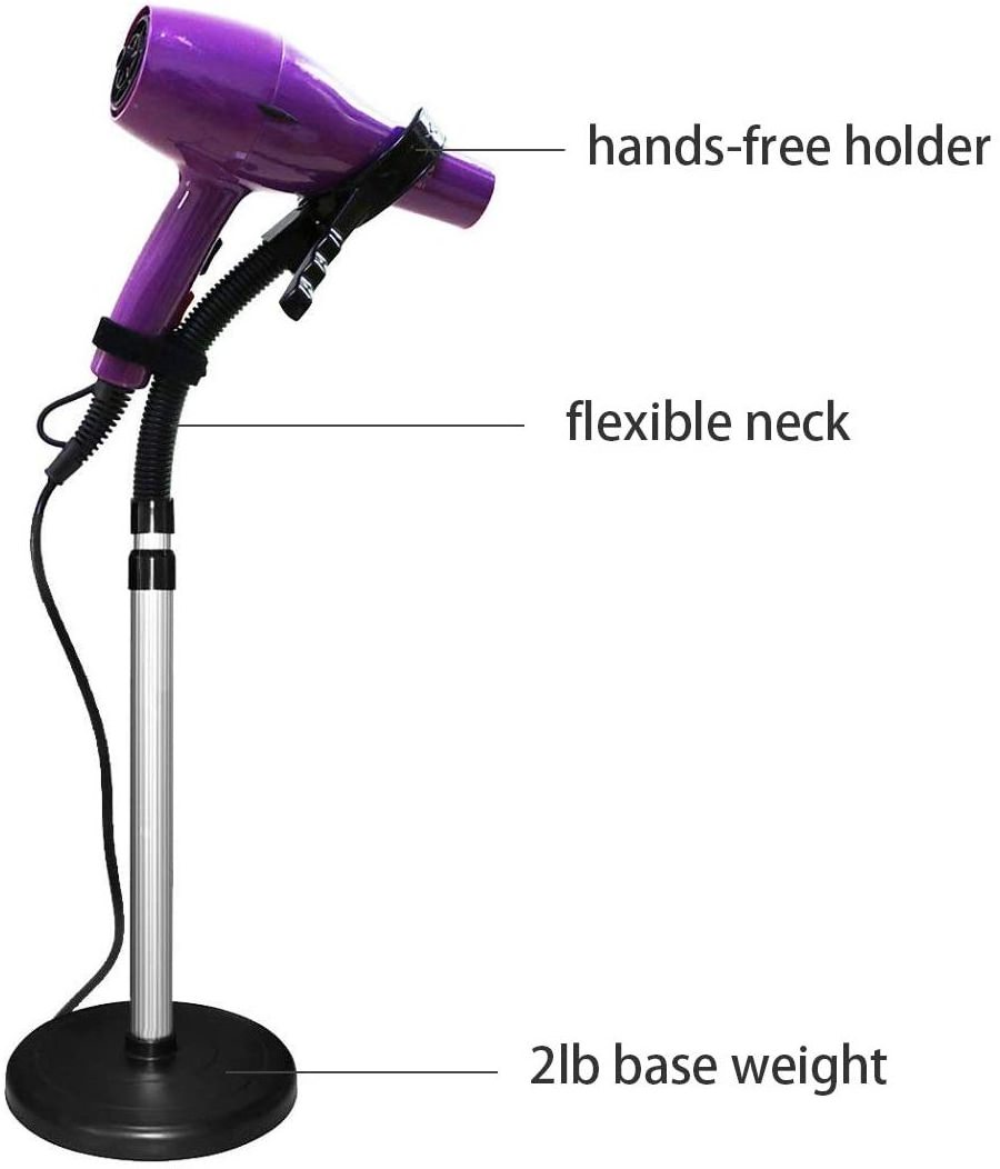 Adjustable Height Hair Dryer Holder 360 Degree Rotating Lazy Hair Dryer Stand Hand Free With Heavy Base, Hands-Free