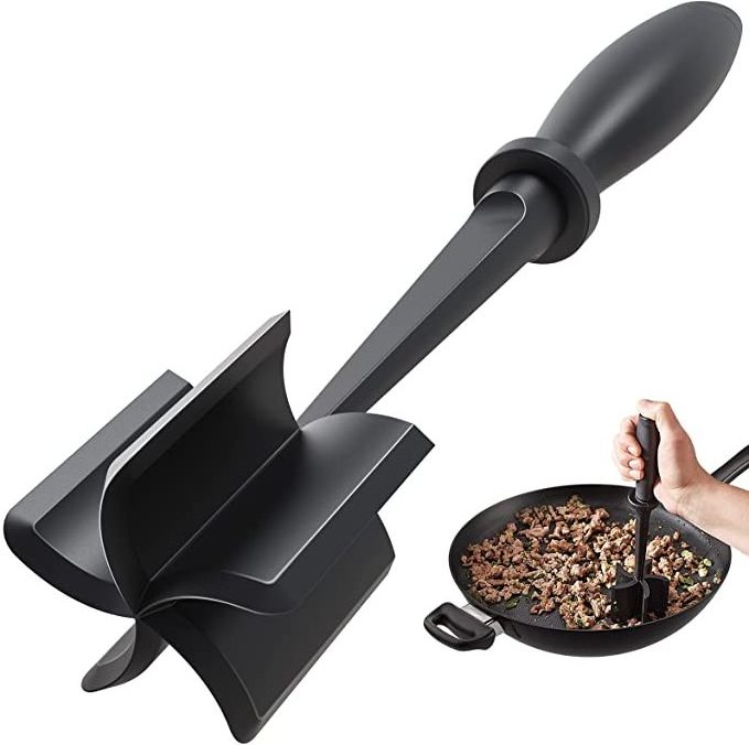 Heat Resistant Meat Chopper, 5 Curve Blades Ground Beef Masher Tool for Hamburger Meat, Non-scratch Chopper Utensil