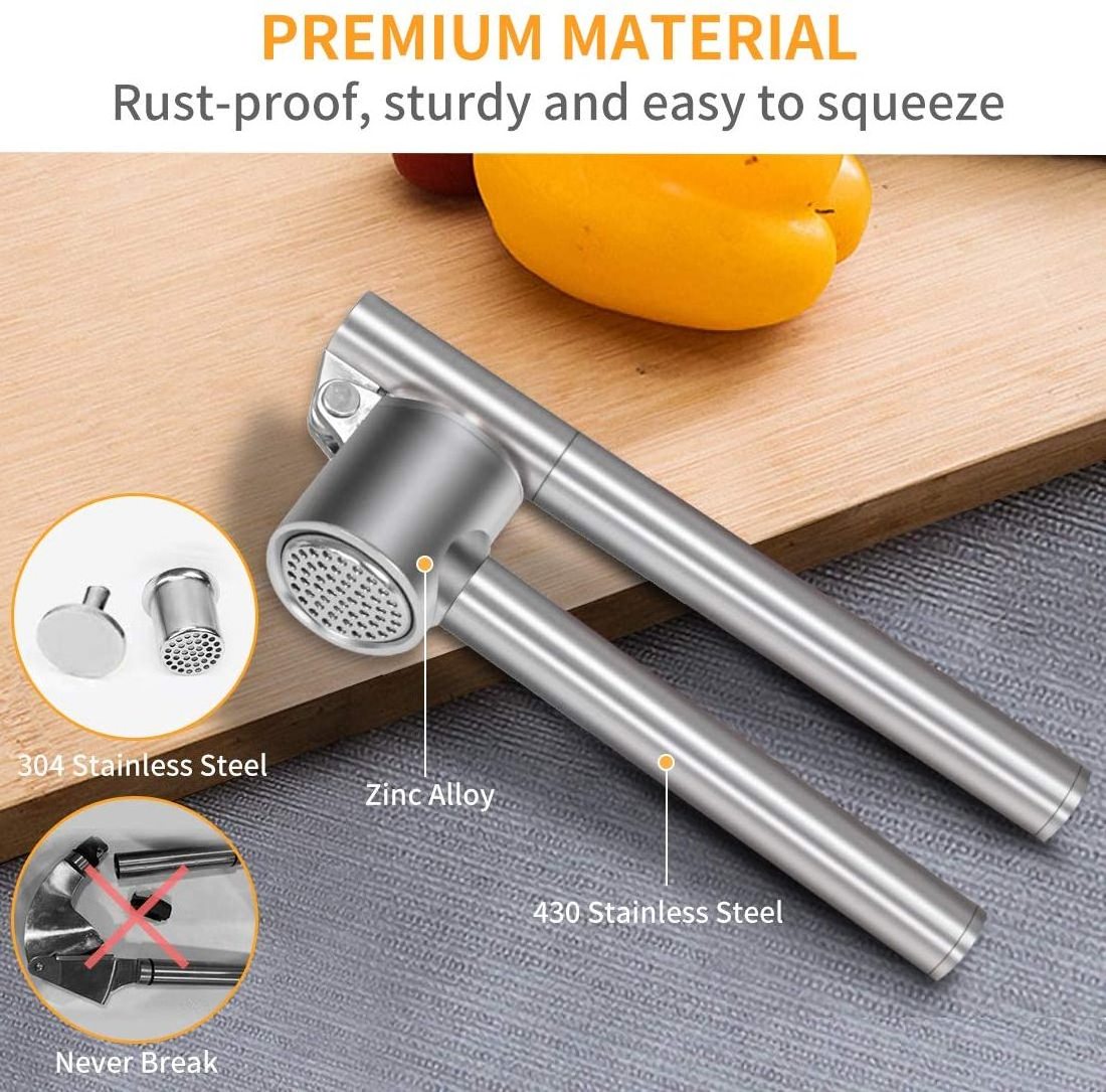 304 Stainless Steel Garlic Crusher & Peeler Garlic Ginger Press Set