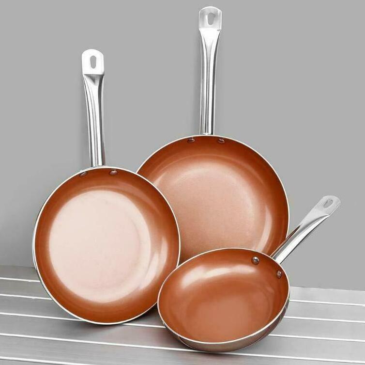 Healthy Non Stick Copper Ceramic 3 PCS Induction Bottom Frying Pan Skillet Set