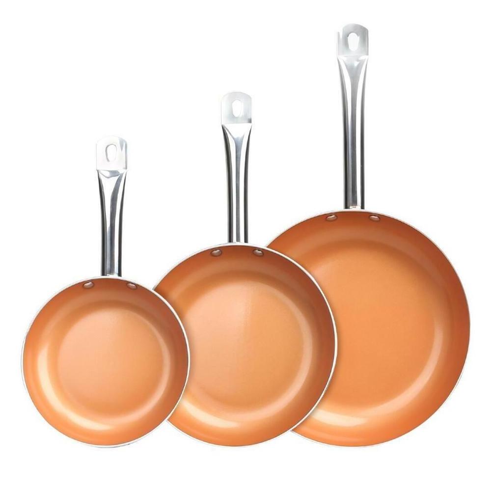 Healthy Non Stick Copper Ceramic 3 PCS Induction Bottom Frying Pan Skillet Set