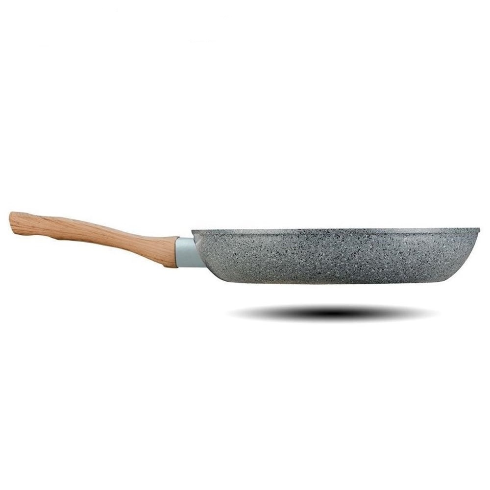 Long-lasting granite eco-friedly frying pan with wooden handle