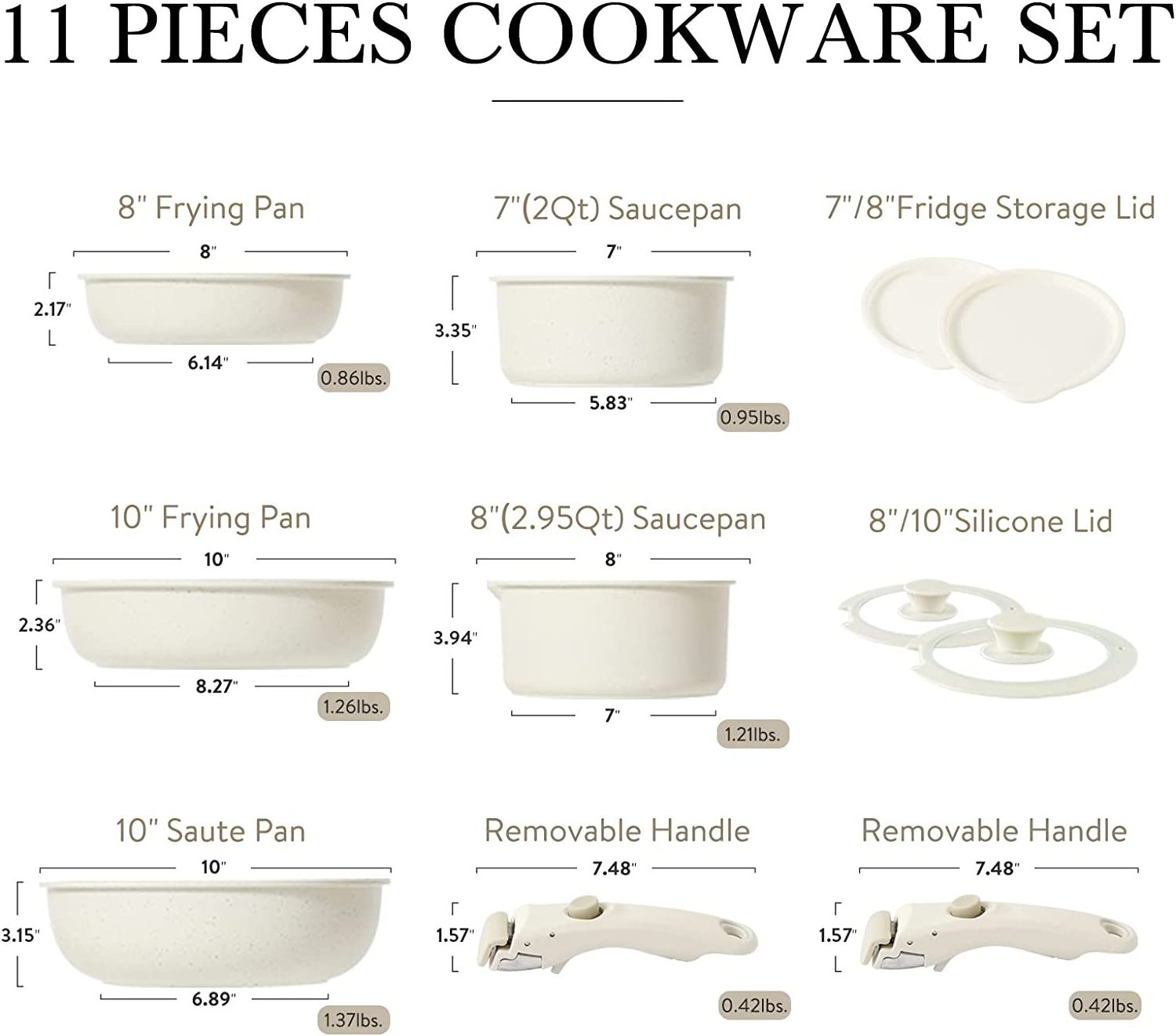 9-Piece Nonstick Cookware Set, Granite Nonstick Pots and Pans Set with Removable Handle