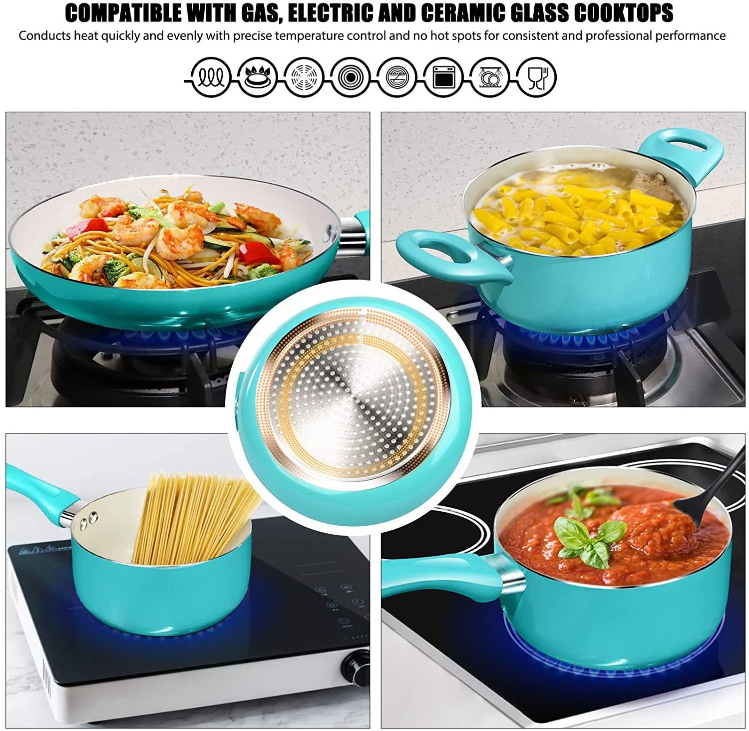 Pressed Aluminum Cooking Pots and Pans 16pcs Kitchen Nonstick Cookware Set Frying Pan Saucepan Cooking Stock Pot With Lid