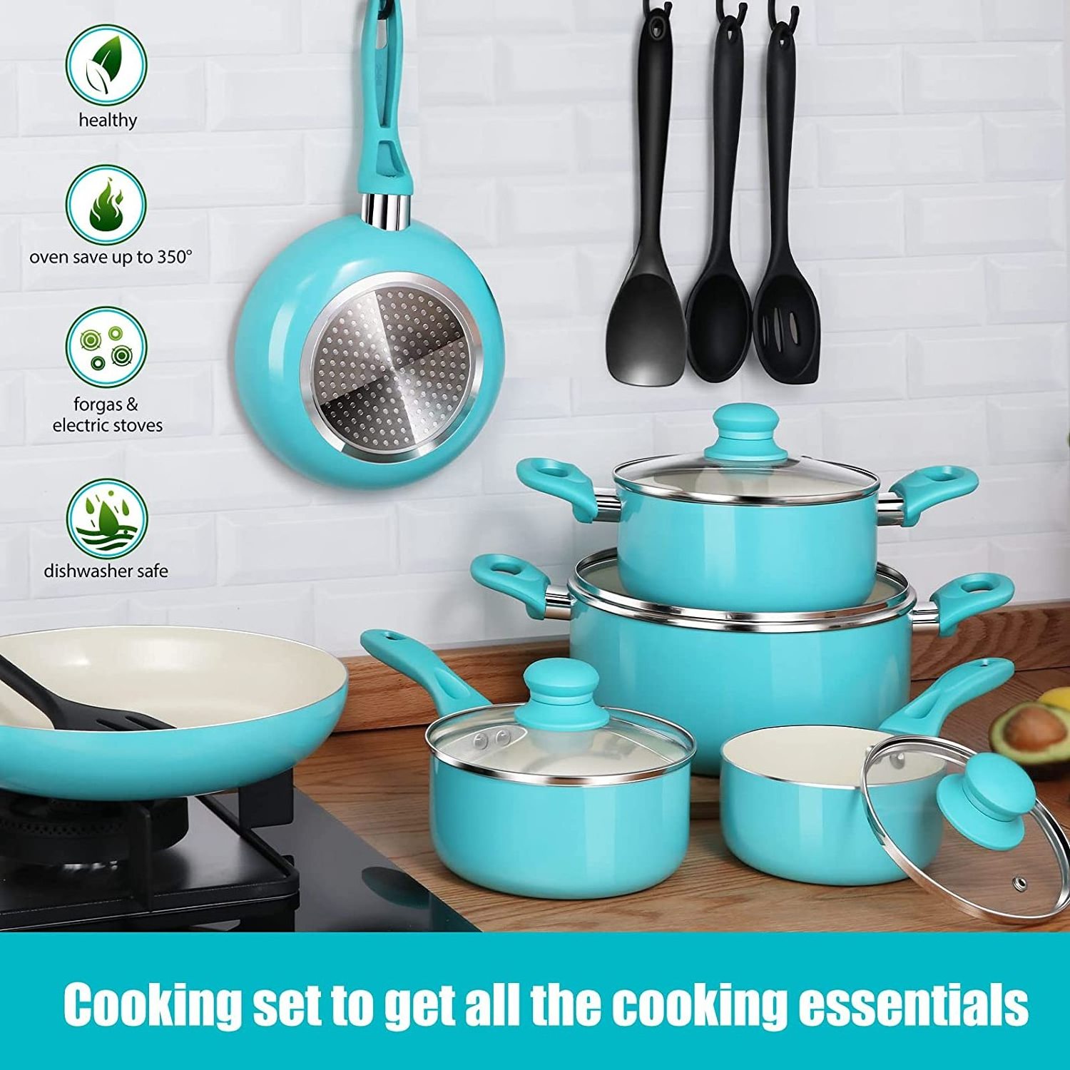 Pressed Aluminum Cooking Pots and Pans 16pcs Kitchen Nonstick Cookware Set Frying Pan Saucepan Cooking Stock Pot With Lid