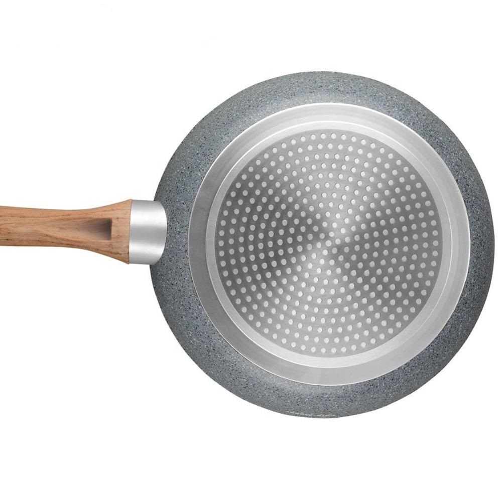 Long-lasting granite eco-friedly frying pan with wooden handle