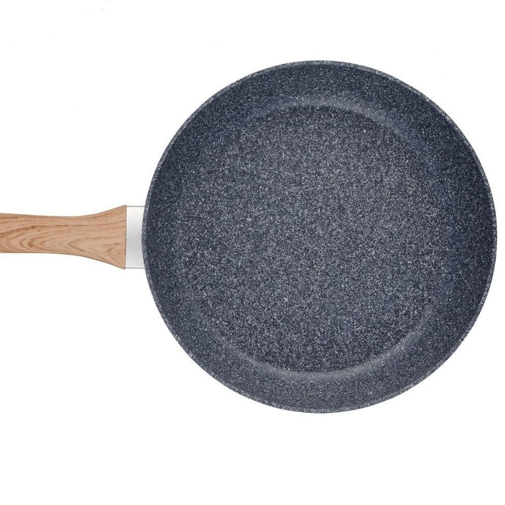 Long-lasting granite eco-friedly frying pan with wooden handle