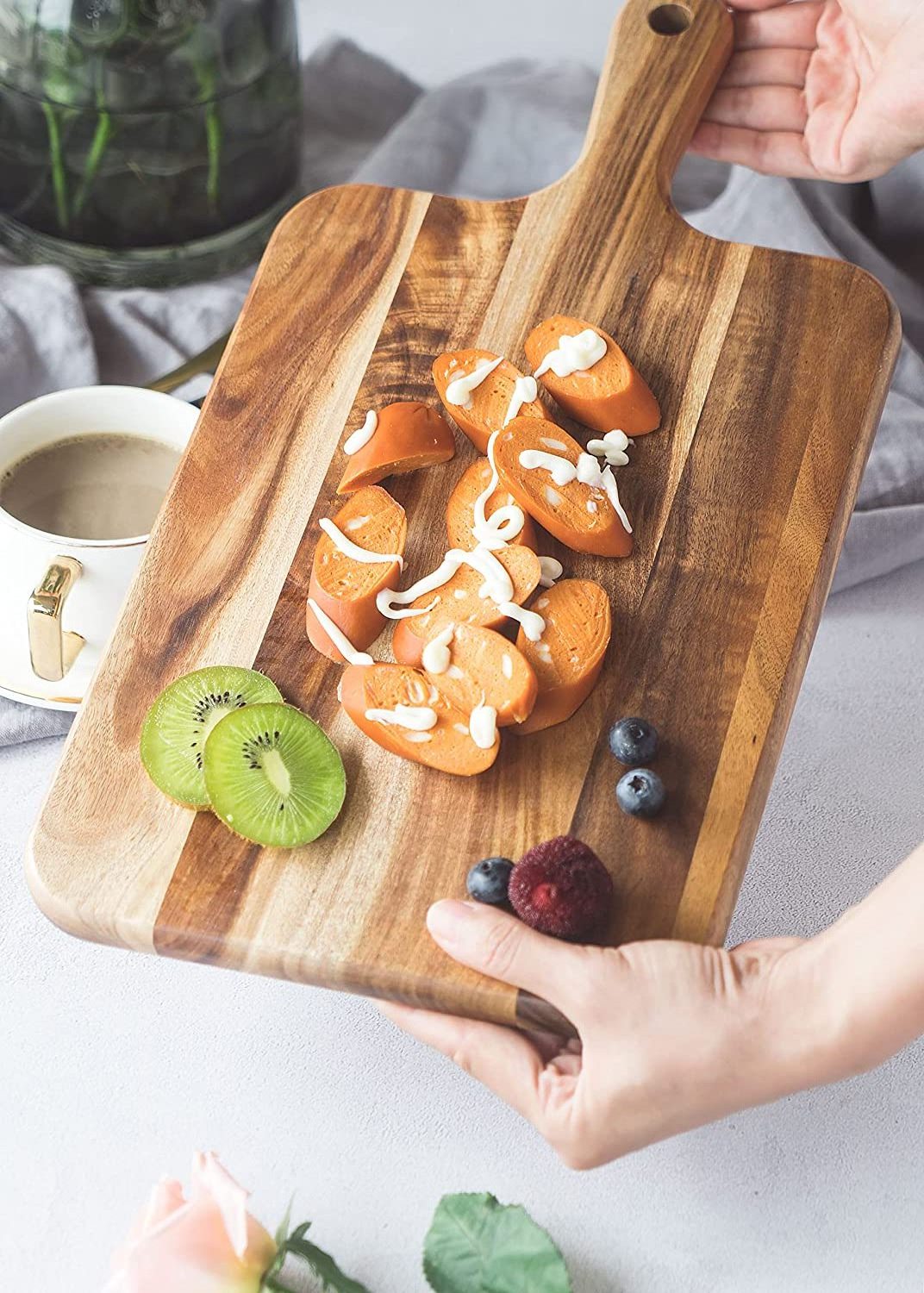 Acacia Wood Cutting Board Wooden Kitchen Chopping Boards Large Charcuterie Board Serving Tray With Handle 16*8.6 inches