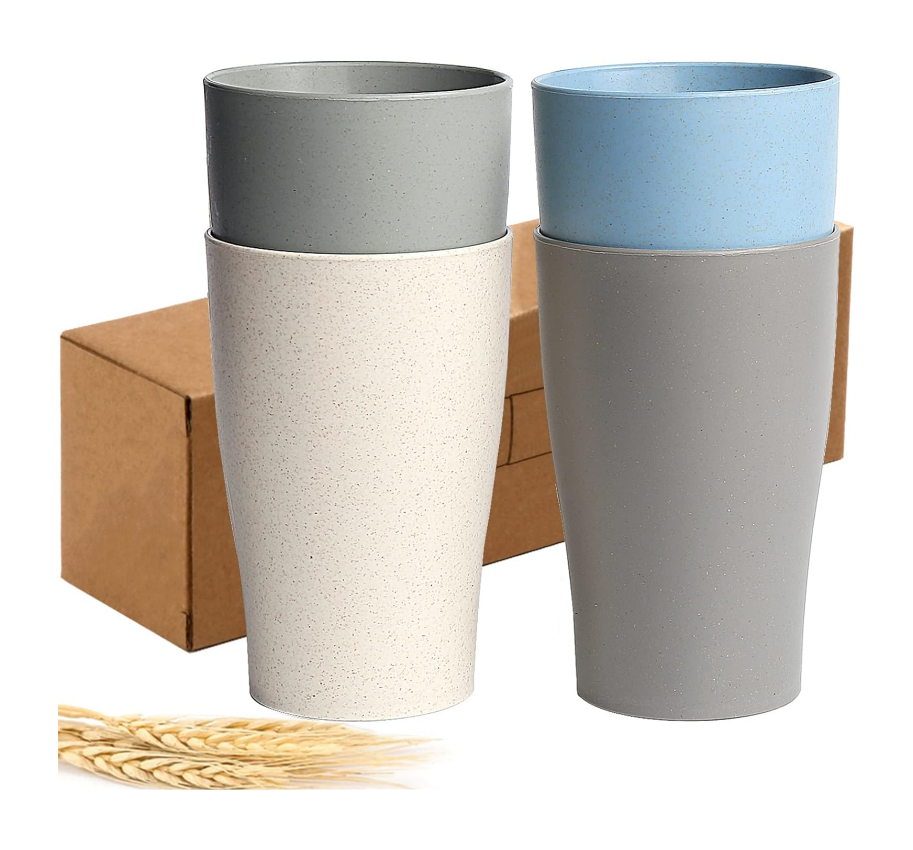 4 PCS Unbreakable Reusable Drinking Cups Tea Juice Coffee Cup Wheat Straw Plastic Tumbler Set 4-Multicolor, Dishwasher Safe