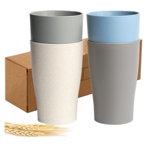 4 PCS Unbreakable Reusable Drinking Cups Tea Juice Coffee Cup Wheat Straw Plastic Tumbler Set 4-Multicolor, Dishwasher Safe