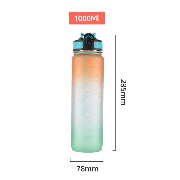 1 Litre Tritan Plastic Sport Drinking Bottle 100% BPA security Tritan Leak-proof Motivational  Water Bottle with time markings