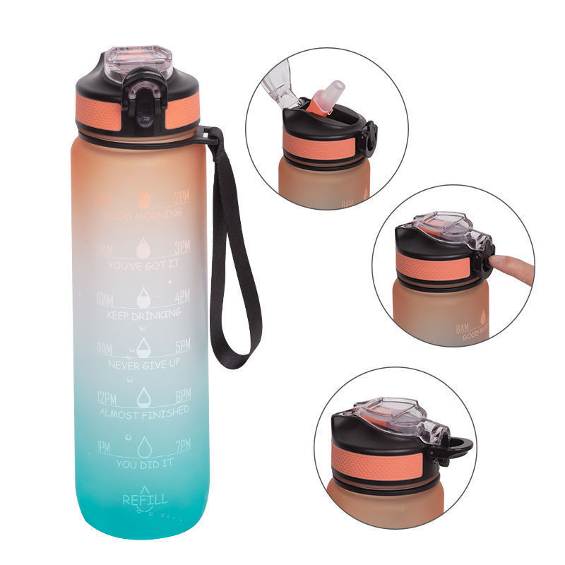 1 Litre Tritan Plastic Sport Drinking Bottle 100% BPA security Tritan Leak-proof Motivational  Water Bottle with time markings