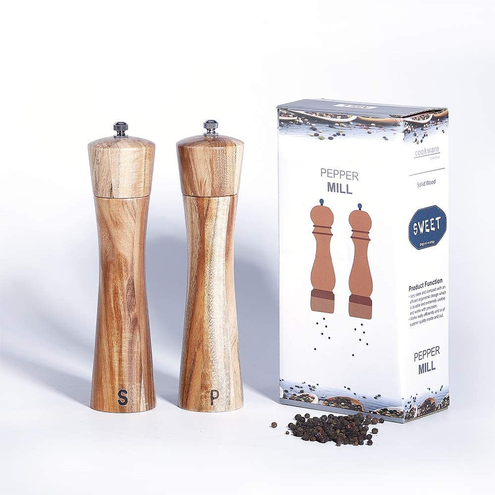 Salt and Pepper Grinder Set Of 2 - Adjustable Ceramic Coarseness, Tall Glass Refillable Stainless Steel Salt and Pepper Mill Sha