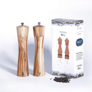 Salt and Pepper Grinder Set Of 2 - Adjustable Ceramic Coarseness, Tall Glass Refillable Stainless Steel Salt and Pepper Mill Sha