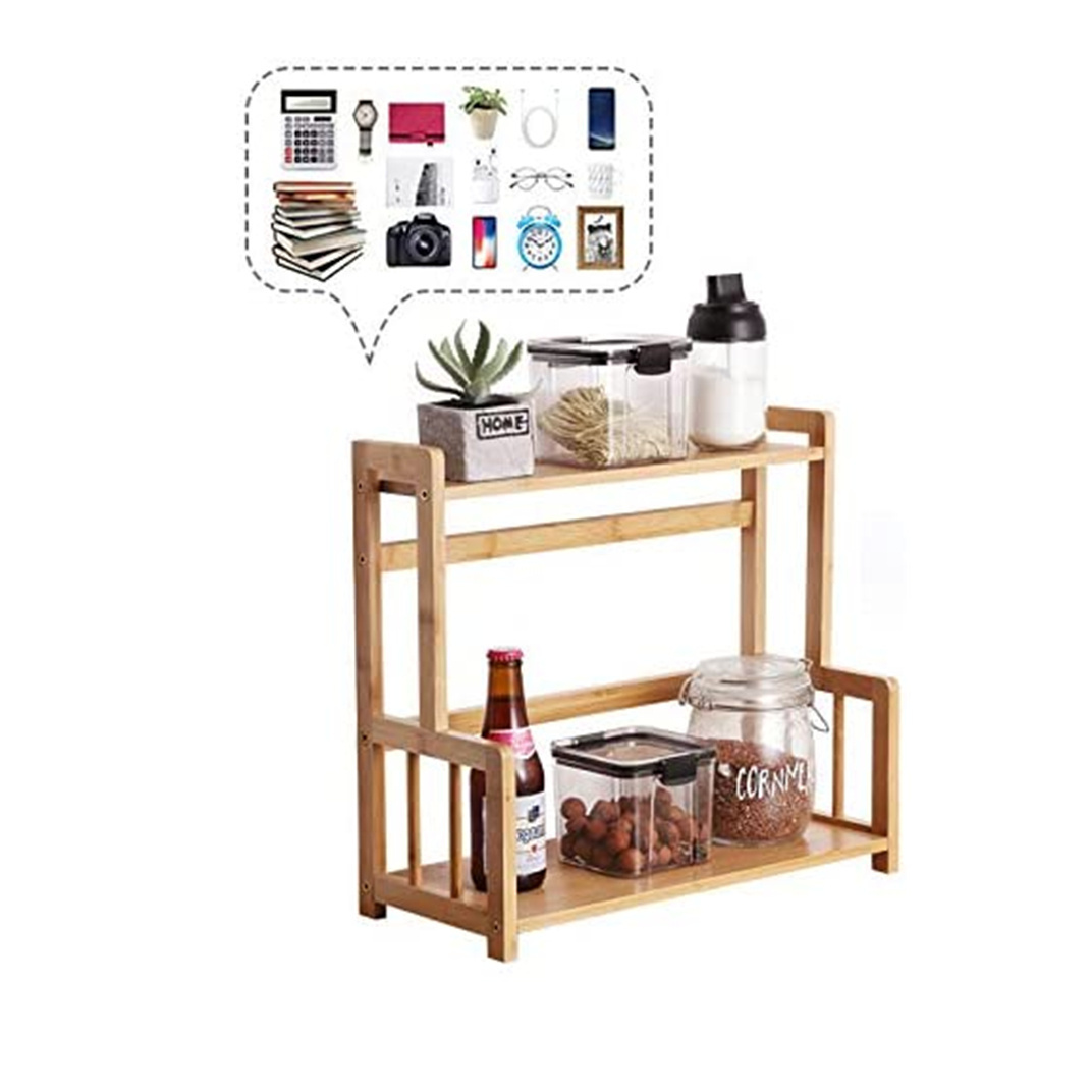 3 Tier Expandable Bamboo Spice Rack Seasoning Organizer for Cabinet Pantry Countertop Kitchen Step Shelf