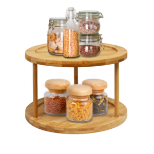 Bamboo Wood 2-Tier 10" Kitchen Turntable Spice Rack Kitchen Countertop Cabinet Rotating Condiments