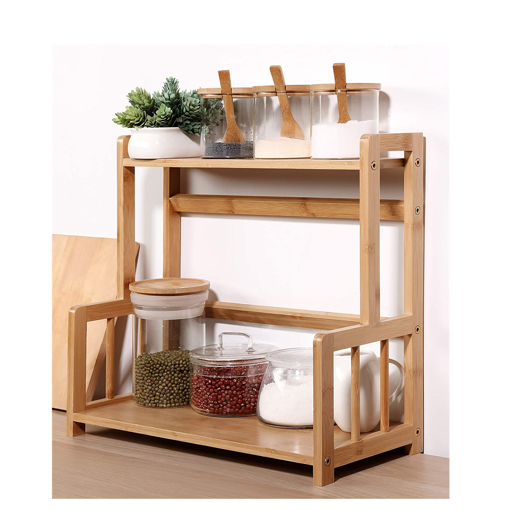 3 Tier Expandable Bamboo Spice Rack Seasoning Organizer for Cabinet Pantry Countertop Kitchen Step Shelf