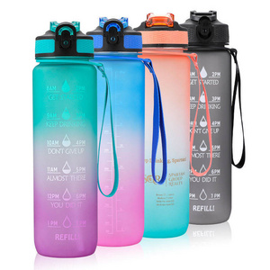 1 Litre Tritan Plastic Sport Drinking Bottle 100% BPA security Tritan Leak-proof Motivational  Water Bottle with time markings