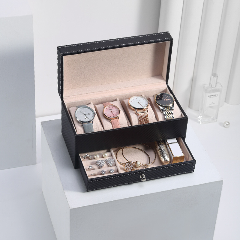 4 Slot Luxury PU Leather Drawer Watch Box Display Case Organizer Double Layer Jewelry Ring Necklace Storage Packaging Boxes