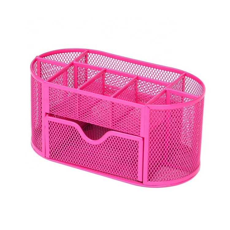 Metal Mesh Pen Holder 9 compartments pencil holder small pull-out drawer ready to delivery office school supplies desk organizer