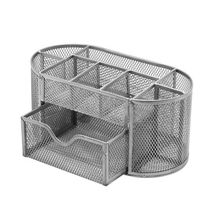 Metal Mesh Pen Holder 9 compartments pencil holder small pull-out drawer ready to delivery office school supplies desk organizer