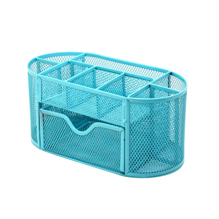 Metal Mesh Pen Holder 9 compartments pencil holder small pull-out drawer ready to delivery office school supplies desk organizer