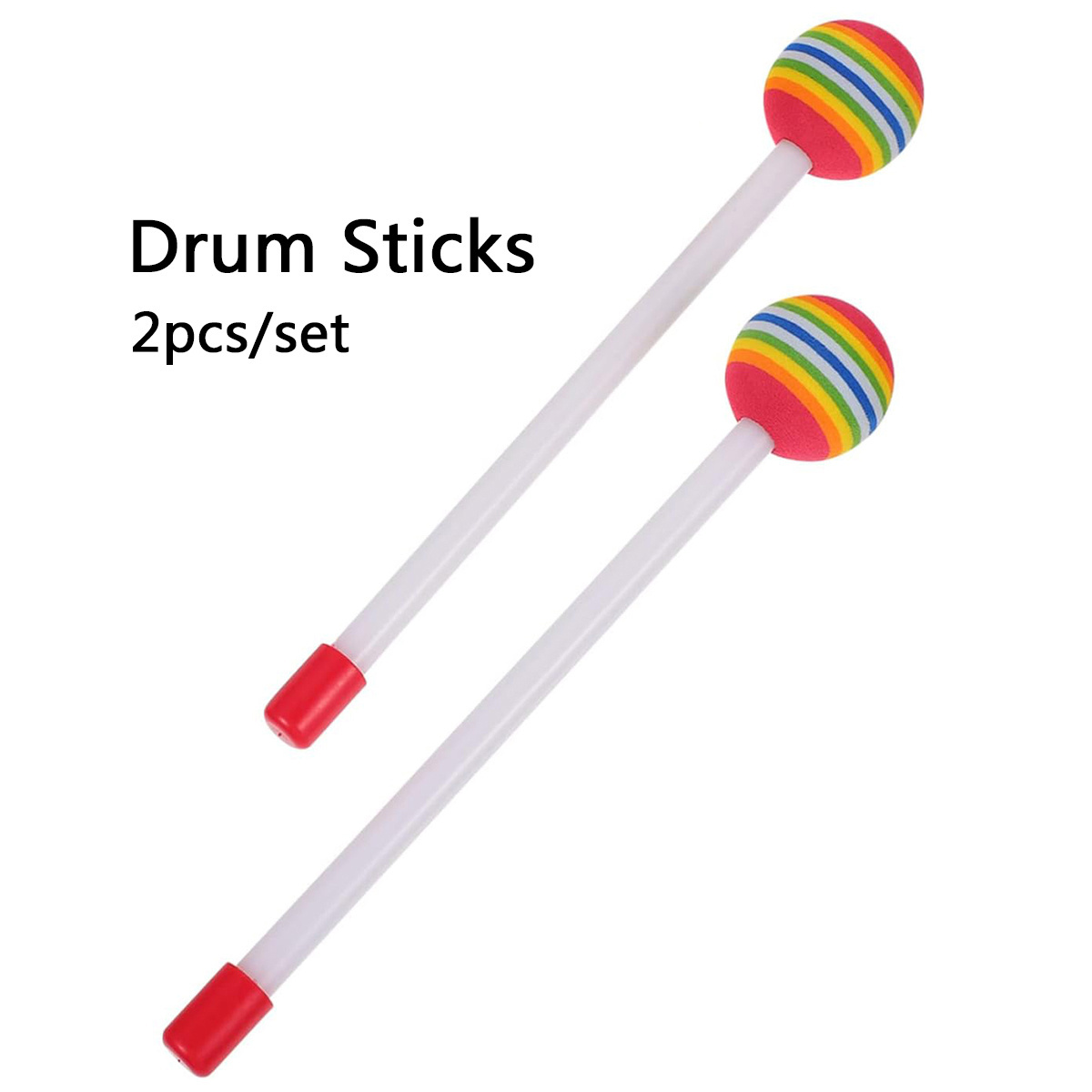 Orff Instrument Rainbow Drum sticks Tambourines Lollipop Drum Musical Instruments  Plastic Percussion Drum Sponge