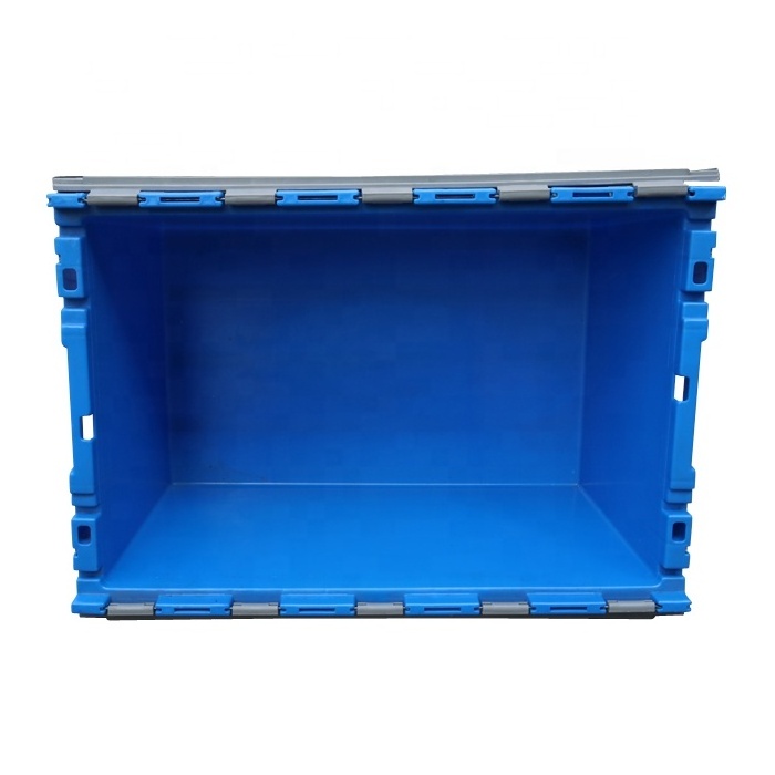 QS Heavy Duty Logistics Storage Stack Nest Turnover Tote Bins Plastic Moving Crate with Lid 80L Rectangle Solid Wall Large Box