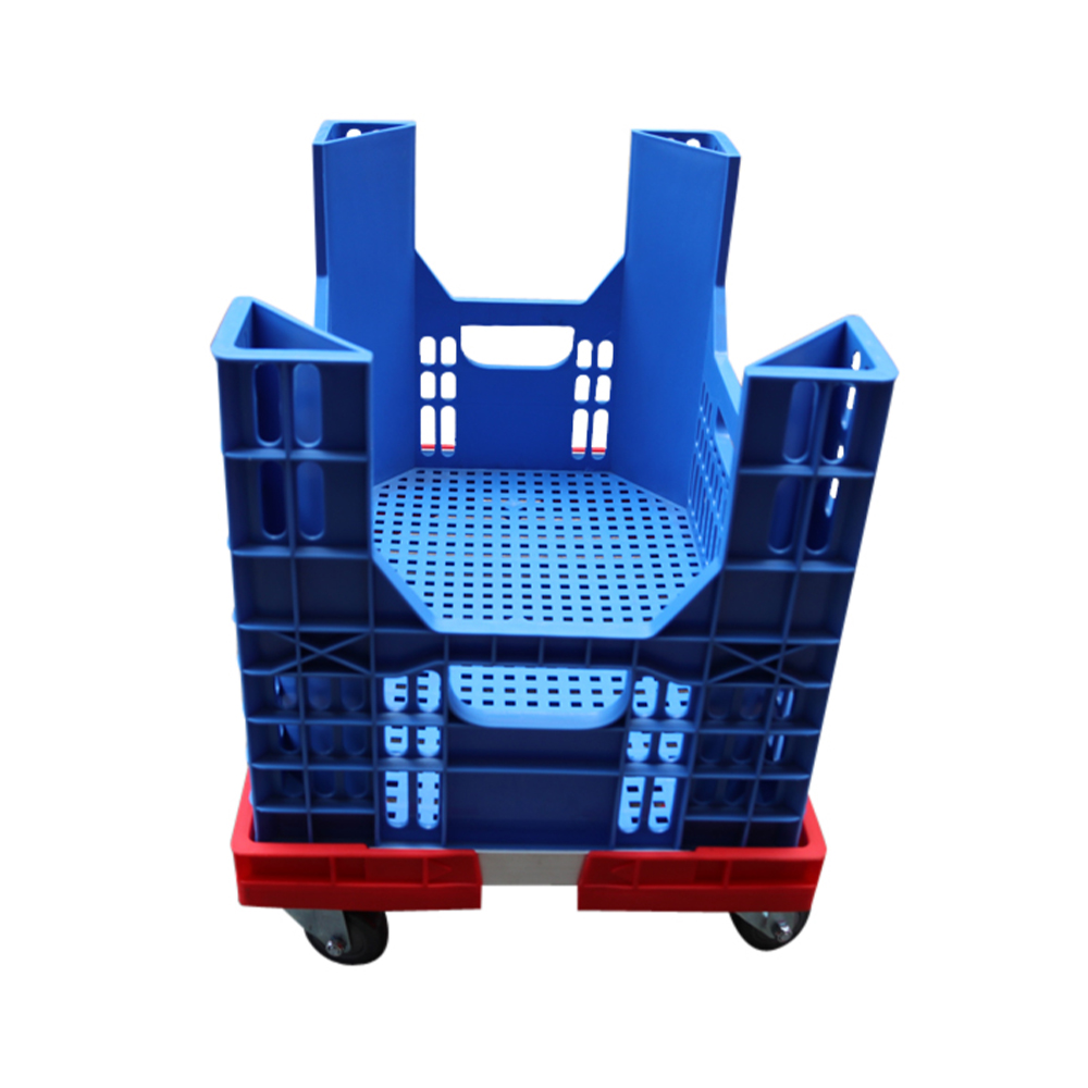 QS Hot Selling Durable Wheeled Crate Plastic Trolley Dolly 4 Wheel Moving Dolly For Industrial