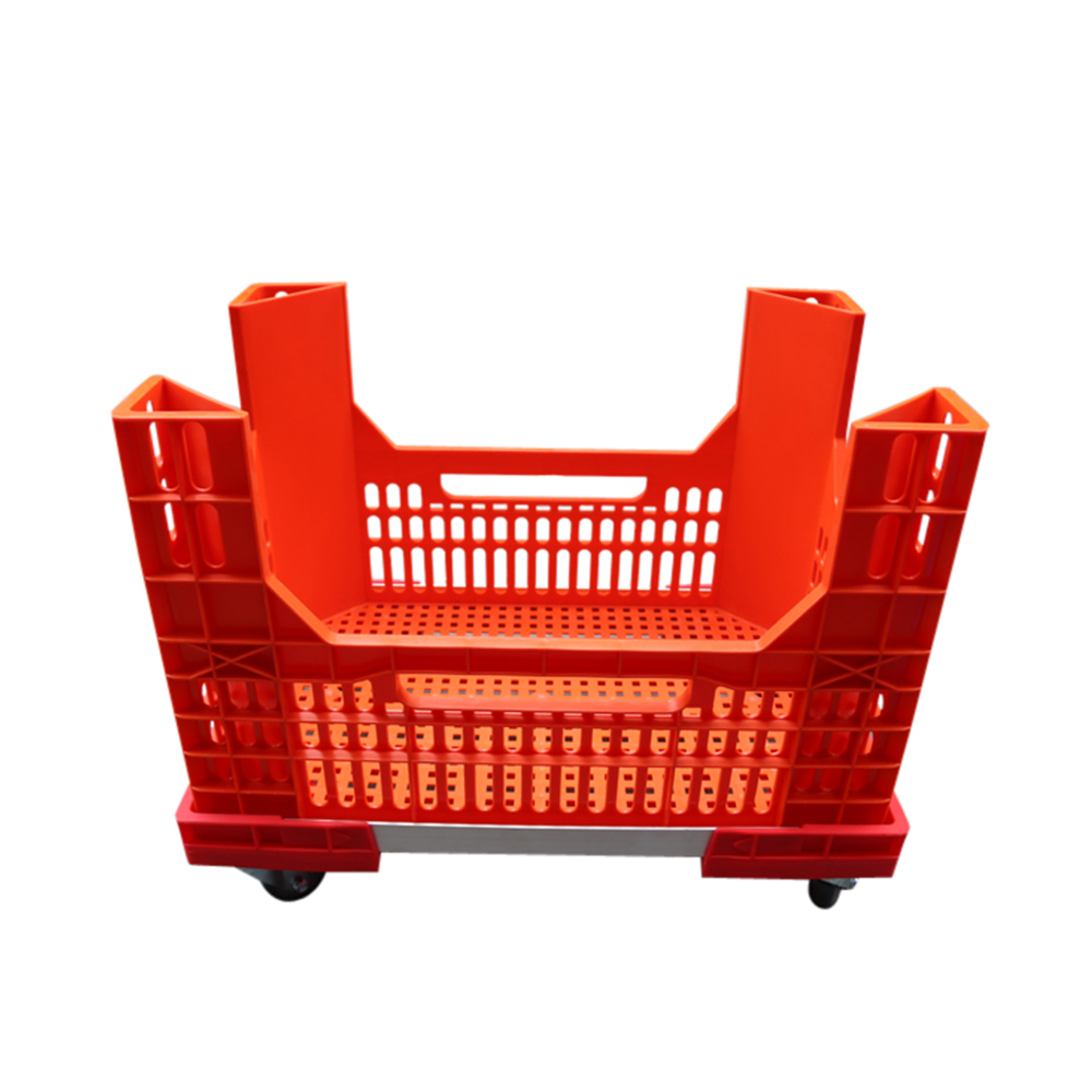 QS Hot Selling Durable Wheeled Crate Plastic Trolley Dolly 4 Wheel Moving Dolly For Industrial