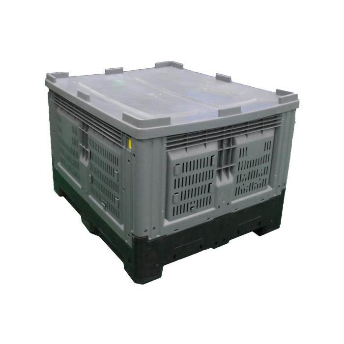 QS Standard size stackable and foldable HDPE plastic pallet box crate for sale