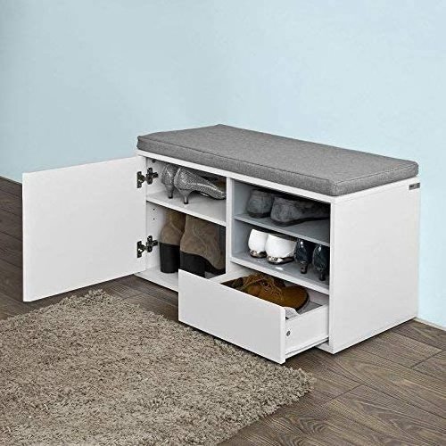 Hallway corner storage melamine wood shoe cabinet shoe bench with drawers and padded seat cushion for entryway