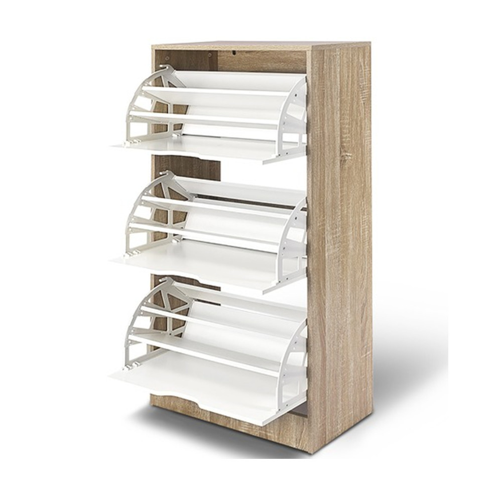 Wholesale Price Natural Freestanding Shoe Storage Organizer Slim Flip Down Wood Shoe Rack Shoe Cabinet for Entryway