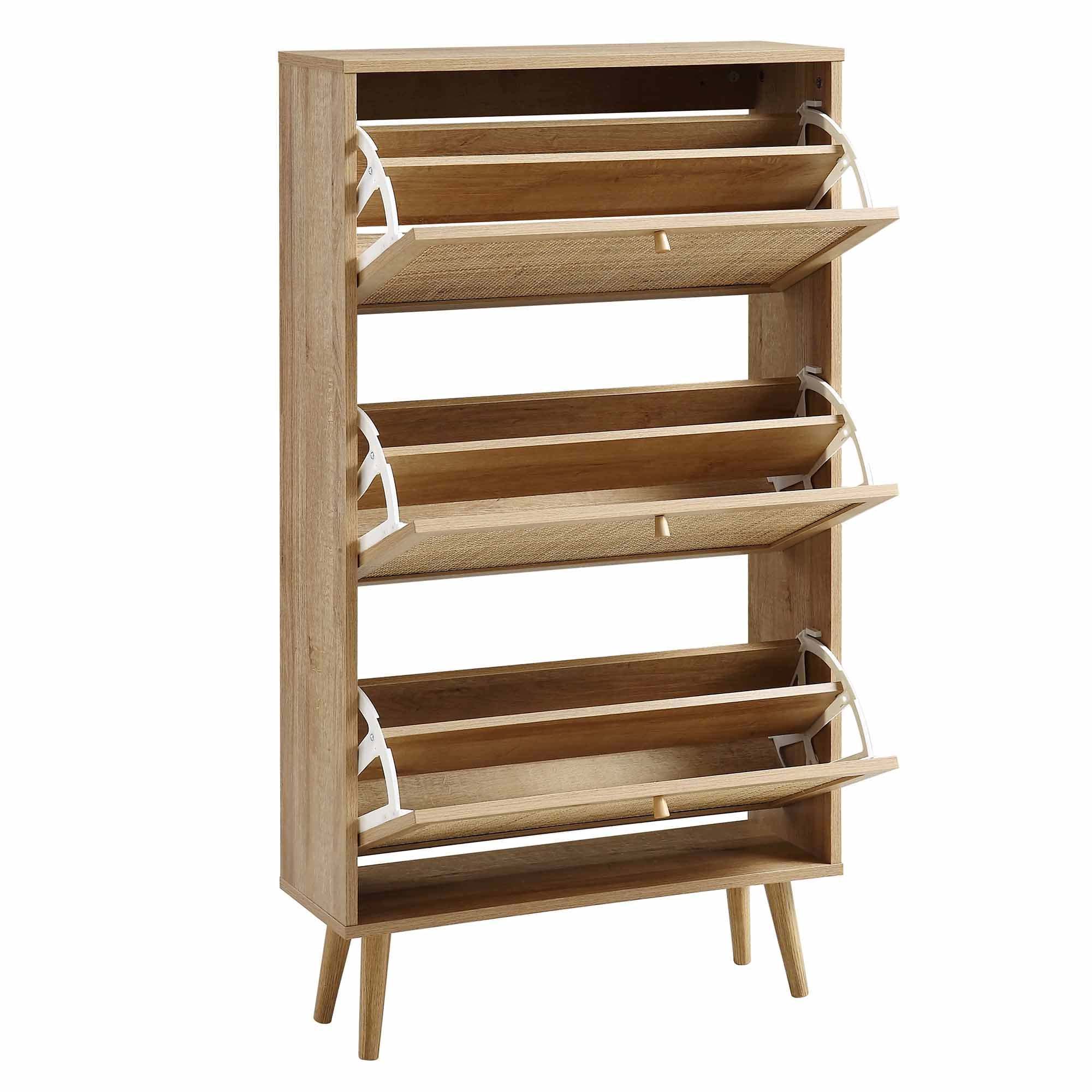 hidden large capacity rotating rattan door shoe Storage Cabinet Shoe Rack with 3 drawers