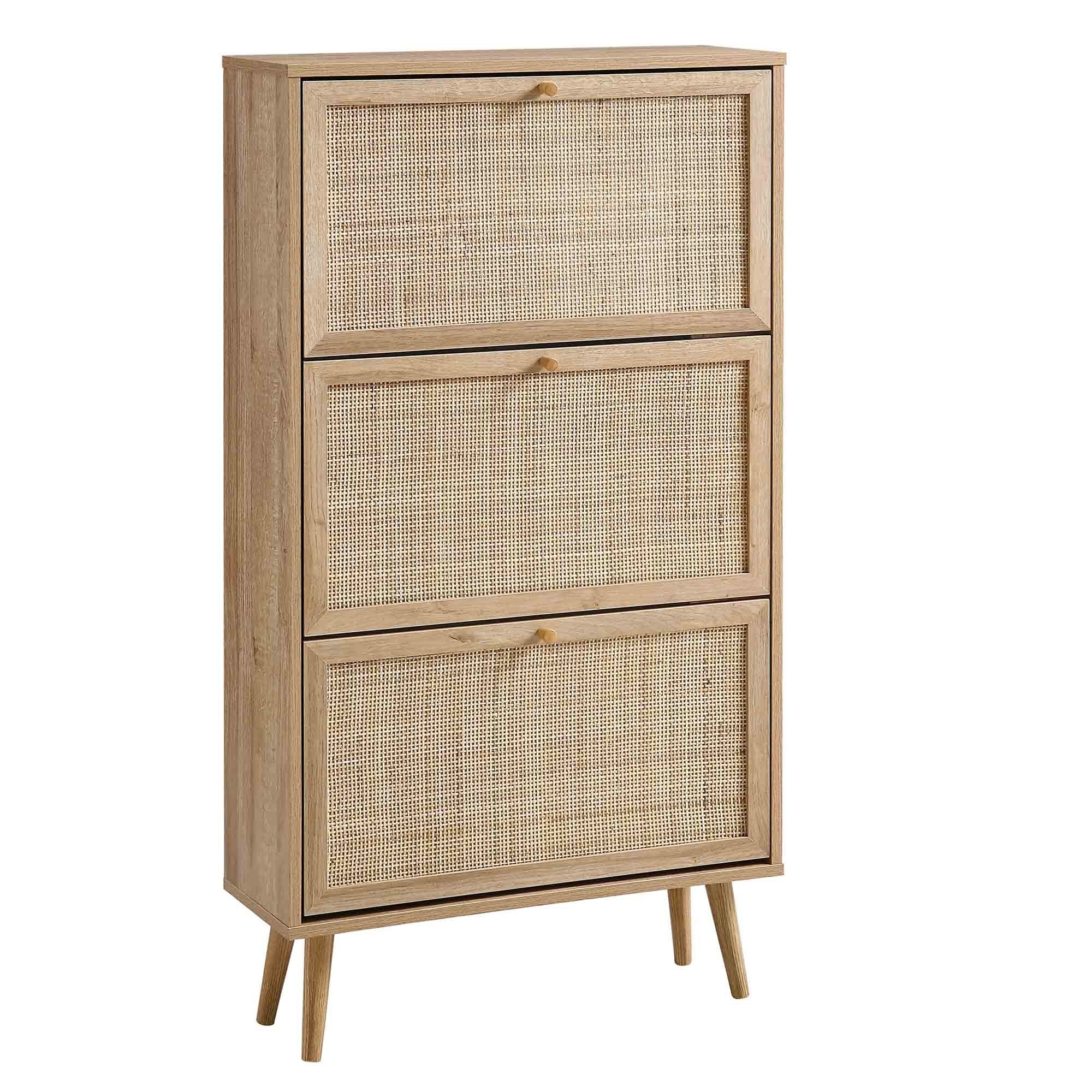 hidden large capacity rotating rattan door shoe Storage Cabinet Shoe Rack with 3 drawers