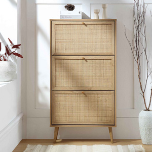 hidden large capacity rotating rattan door shoe Storage Cabinet Shoe Rack with 3 drawers