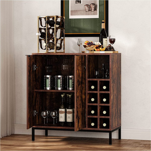 Factory supply industrial wood buffet sideboard storage rack vintage antique oak wine bar cabinet for liquor and glasses