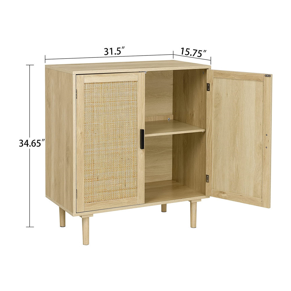 Customized home kitchen room dining room furniture organizer liquor cabinet natural storage cabinet with rattan decorated doors