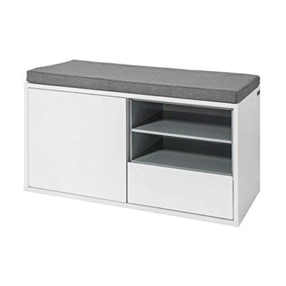 Hallway corner storage melamine wood shoe cabinet shoe bench with drawers and padded seat cushion for entryway