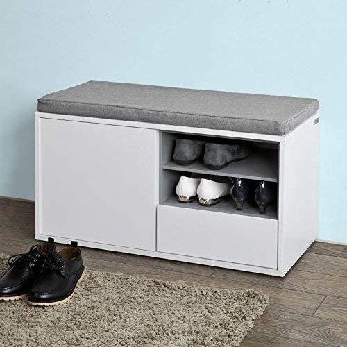 Hallway corner storage melamine wood shoe cabinet shoe bench with drawers and padded seat cushion for entryway