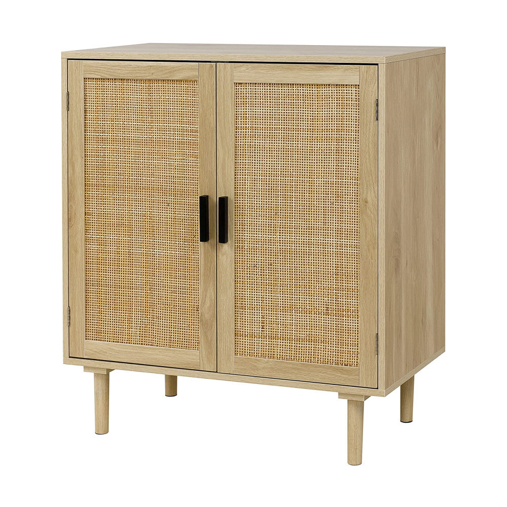 Customized home kitchen room dining room furniture organizer liquor cabinet natural storage cabinet with rattan decorated doors