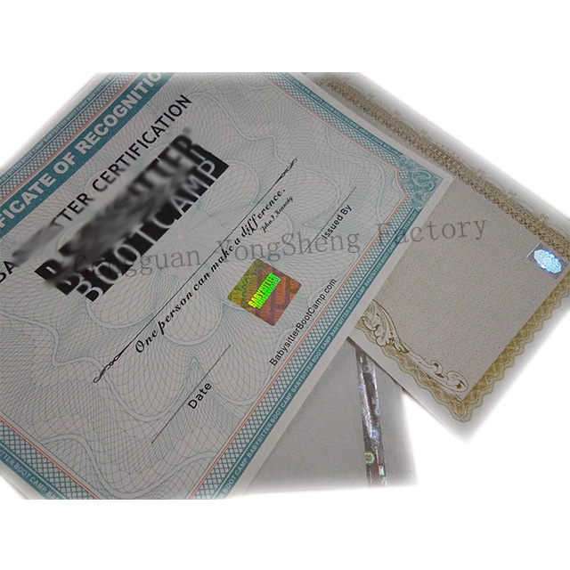 Customized TEXT silver strip embed silver foil hot stamped security certificate thread paper