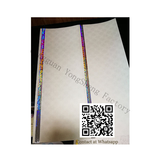 Customized TEXT silver strip embed silver foil hot stamped security certificate thread paper