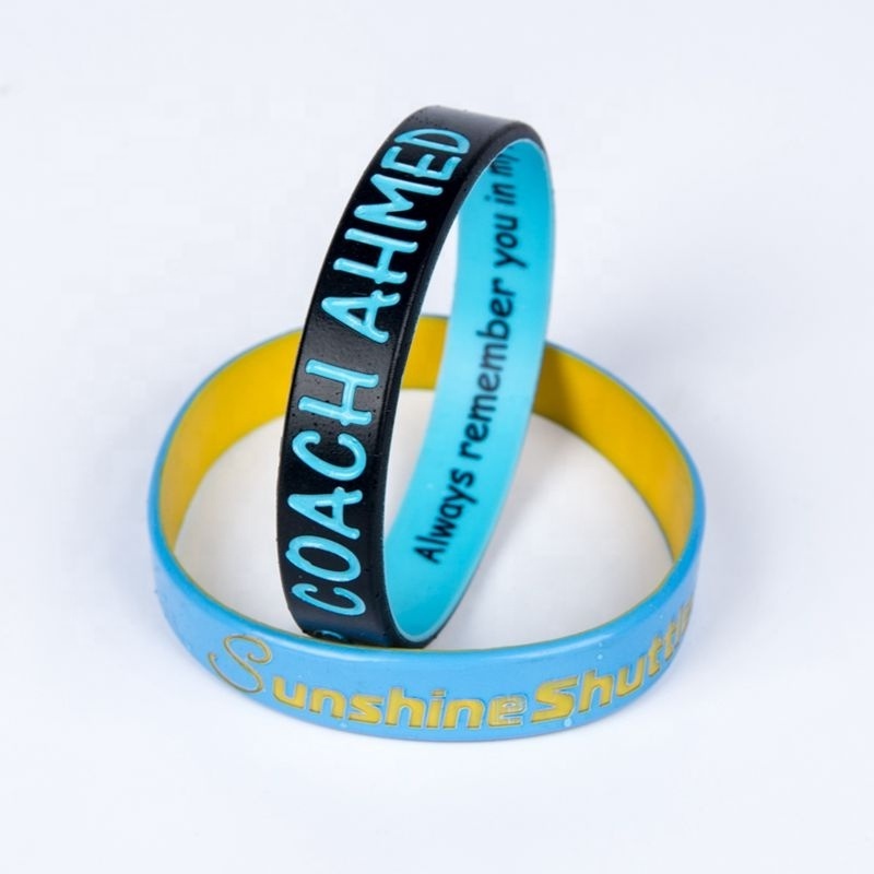 Two Tone Rubber 2 Layer Bracelets Black Custom Wrist Band Double Sided Silicone Wristband