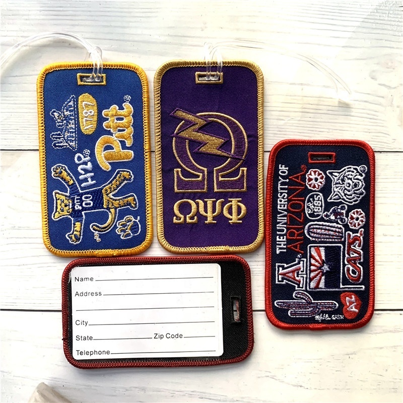 China Maker Custom Cotton Woven Fabric Travel Baggage Bag Suitcase Name Tag Embroidery Embroidered Luggage Tag