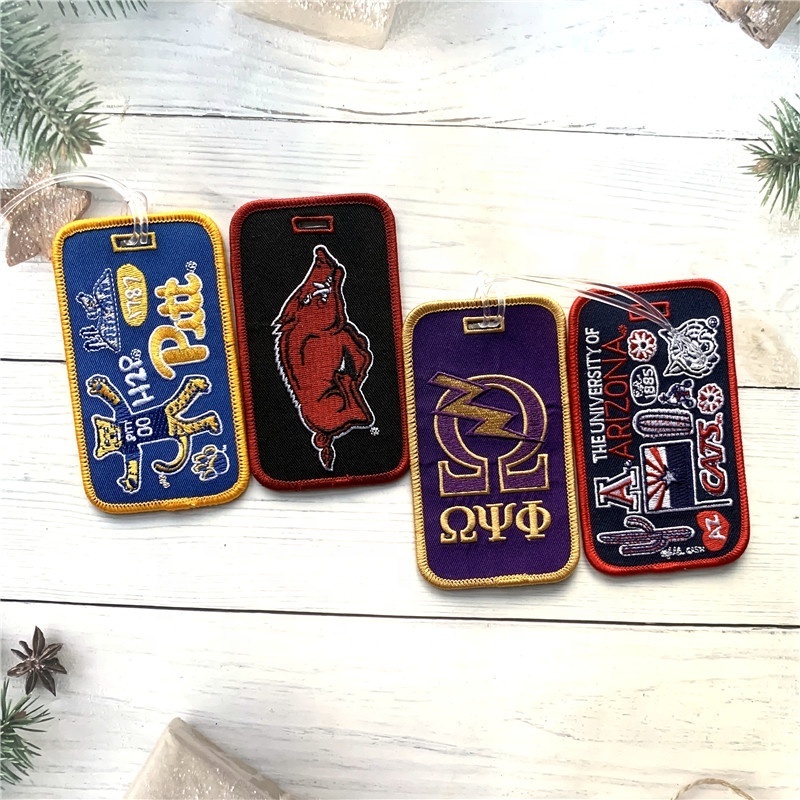 China Maker Custom Cotton Woven Fabric Travel Baggage Bag Suitcase Name Tag Embroidery Embroidered Luggage Tag