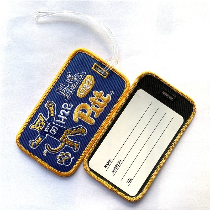 China Maker Custom Cotton Woven Fabric Travel Baggage Bag Suitcase Name Tag Embroidery Embroidered Luggage Tag