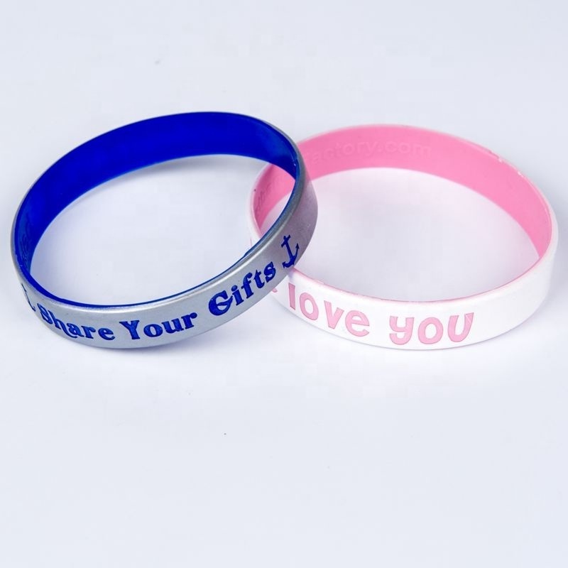 Two Tone Rubber 2 Layer Bracelets Black Custom Wrist Band Double Sided Silicone Wristband