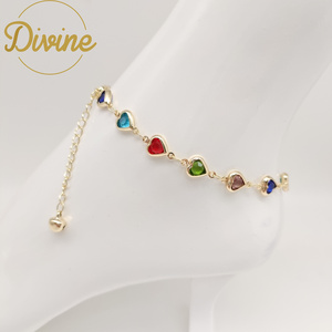 2023 Fashion 14K Gold Plated Brass High Quality Love Heart Anklet Summer Flower Adjustable Daity Anklets for women