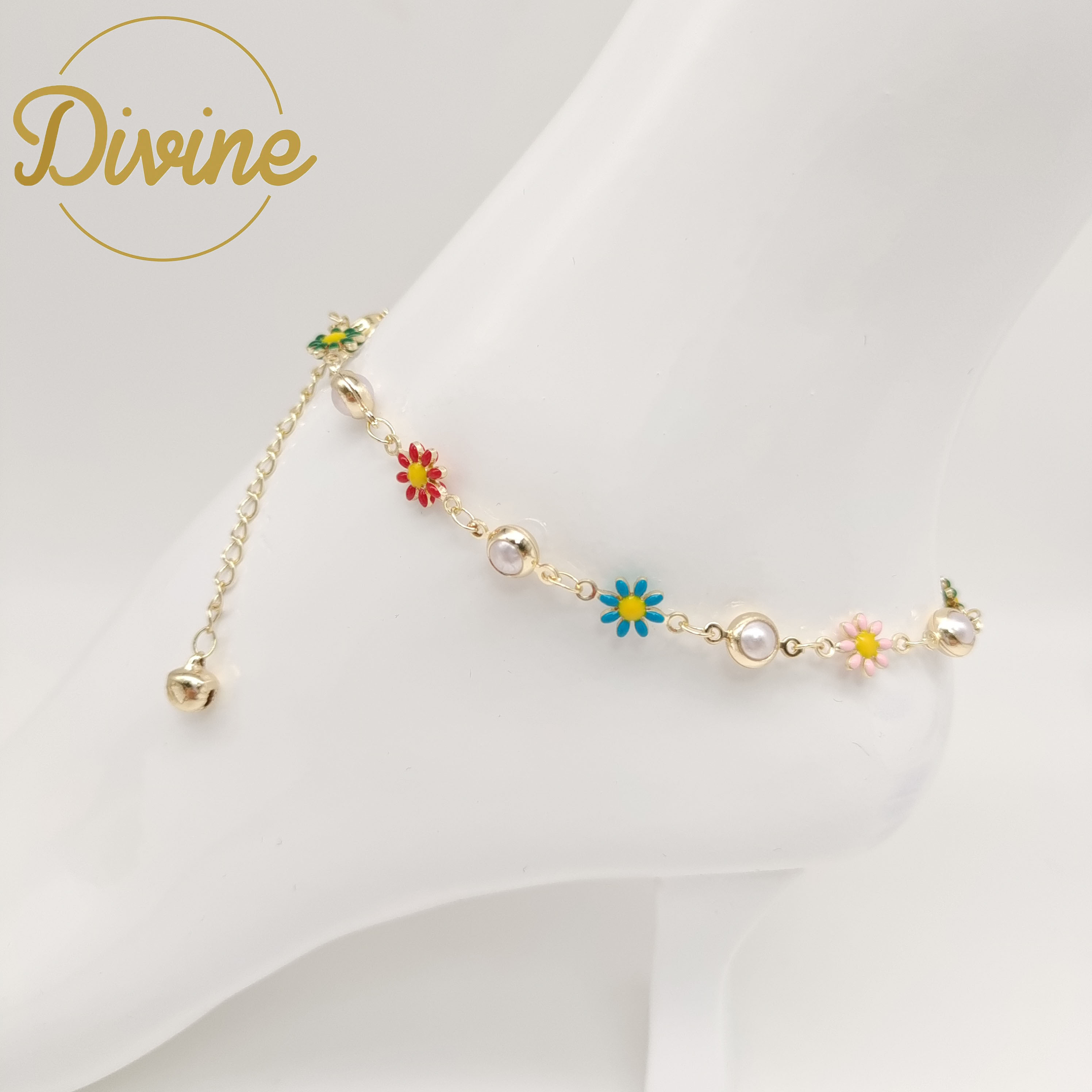 2023 Fashion 14K Gold Plated Brass High Quality Love Heart Anklet Summer Flower Adjustable Daity Anklets for women